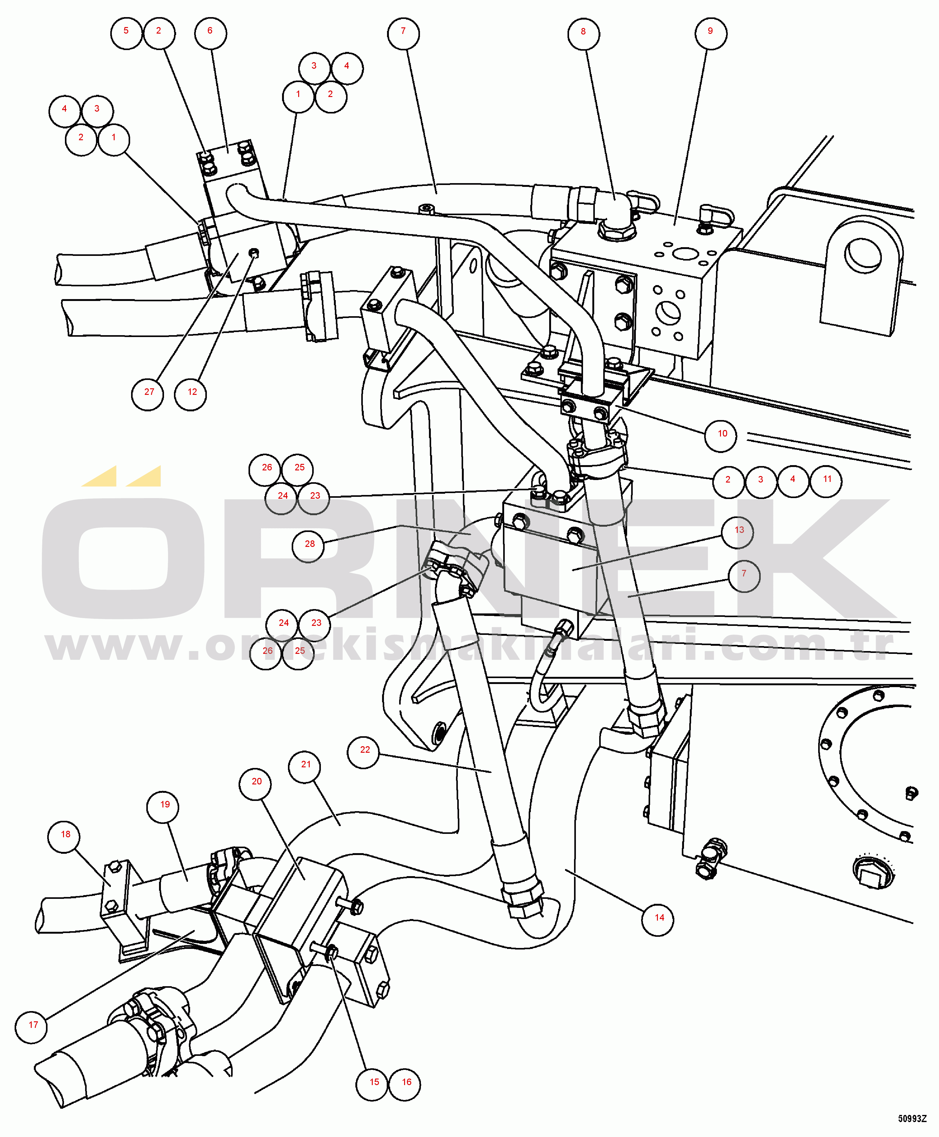 Komatsu HD1500-7 S/N 80001-80137 BRAKE COOLING - LH FRAME RAIL (2/3) (-40ЯC SPEC.)(#80001-)