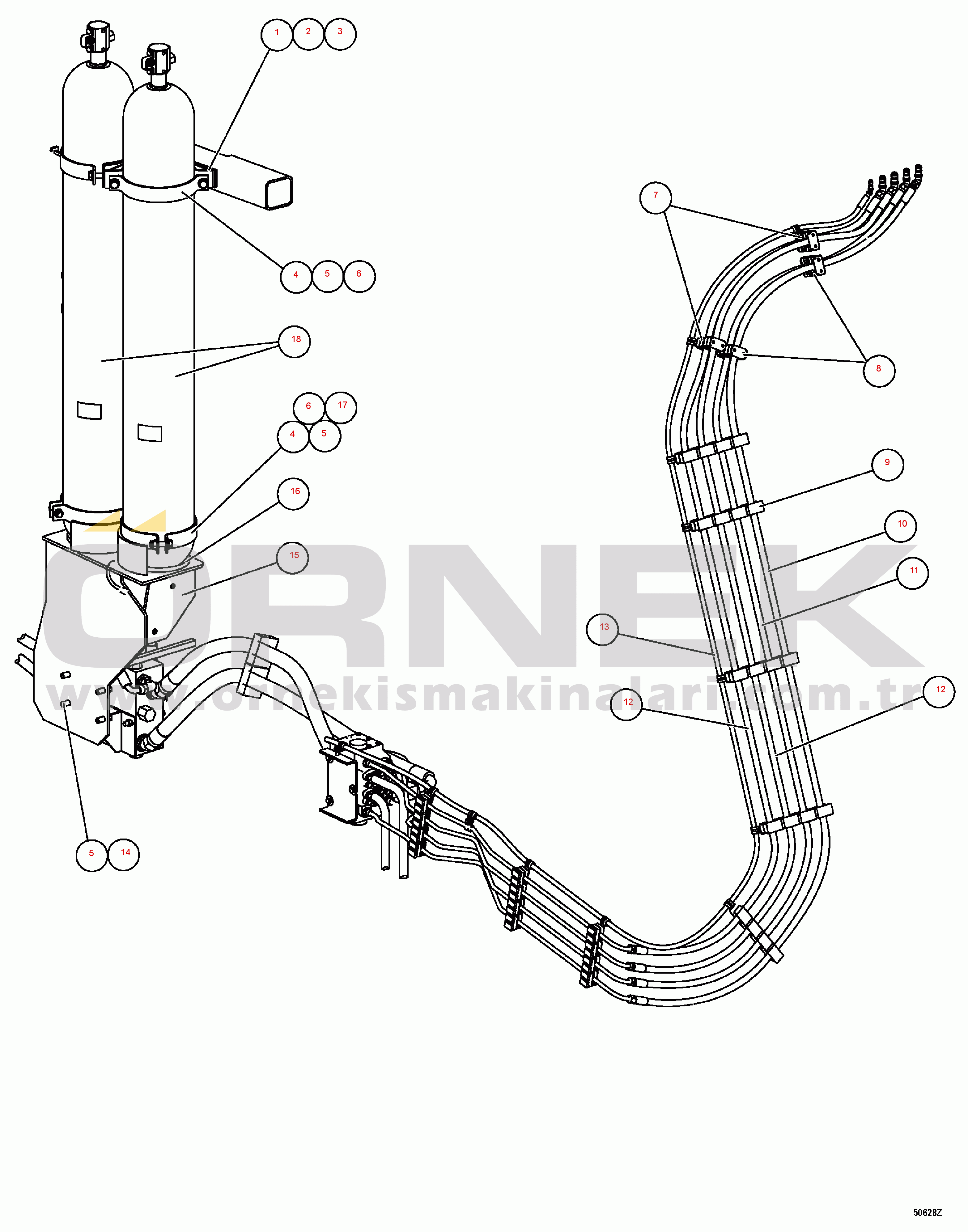 Komatsu HD1500-7 S/N 80001-80137 STEERING PIPING (1/6)(#80001-)