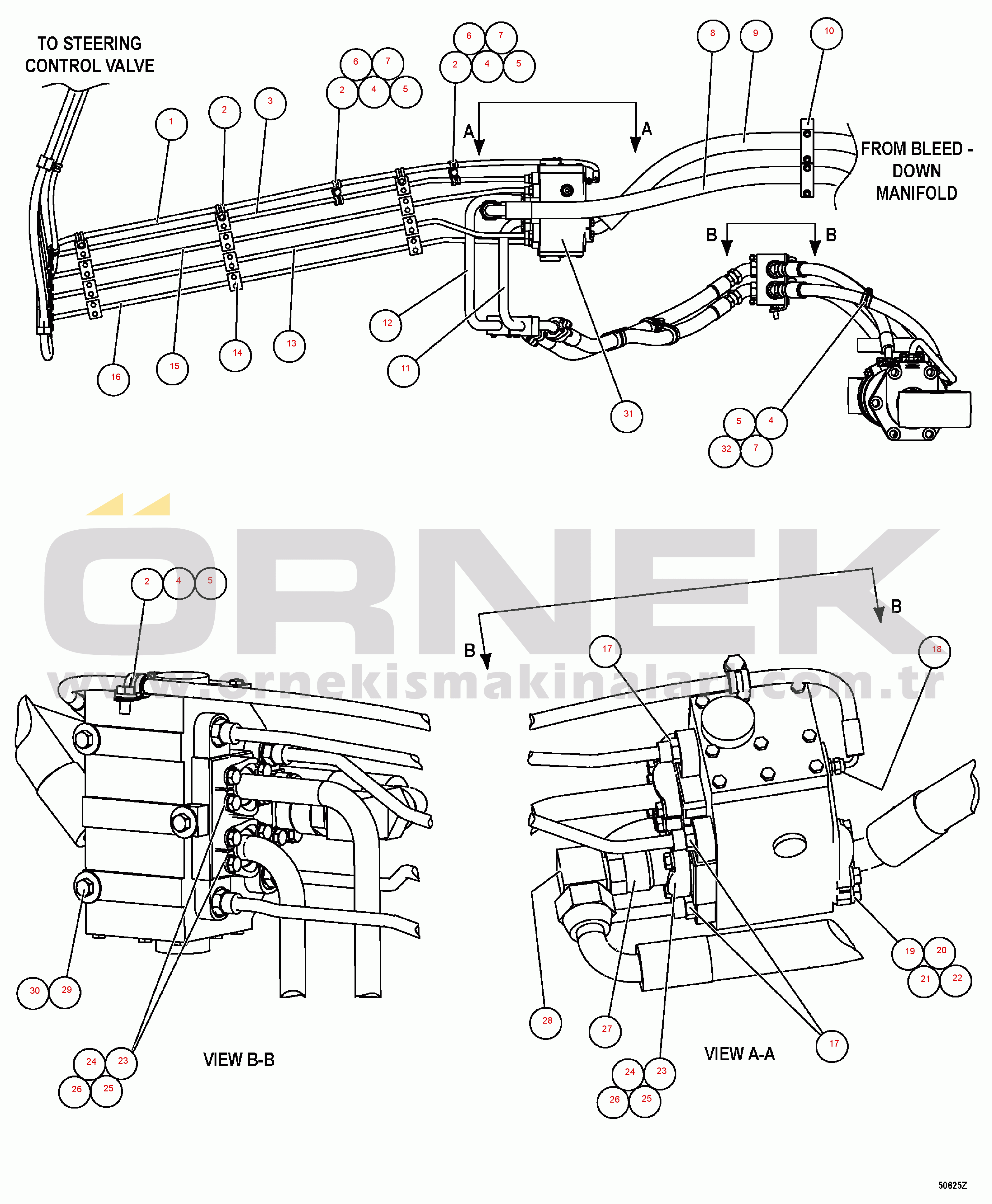 Komatsu HD1500-7 S/N 80001-80137 STEERING PIPING (3/6)(#80001-)