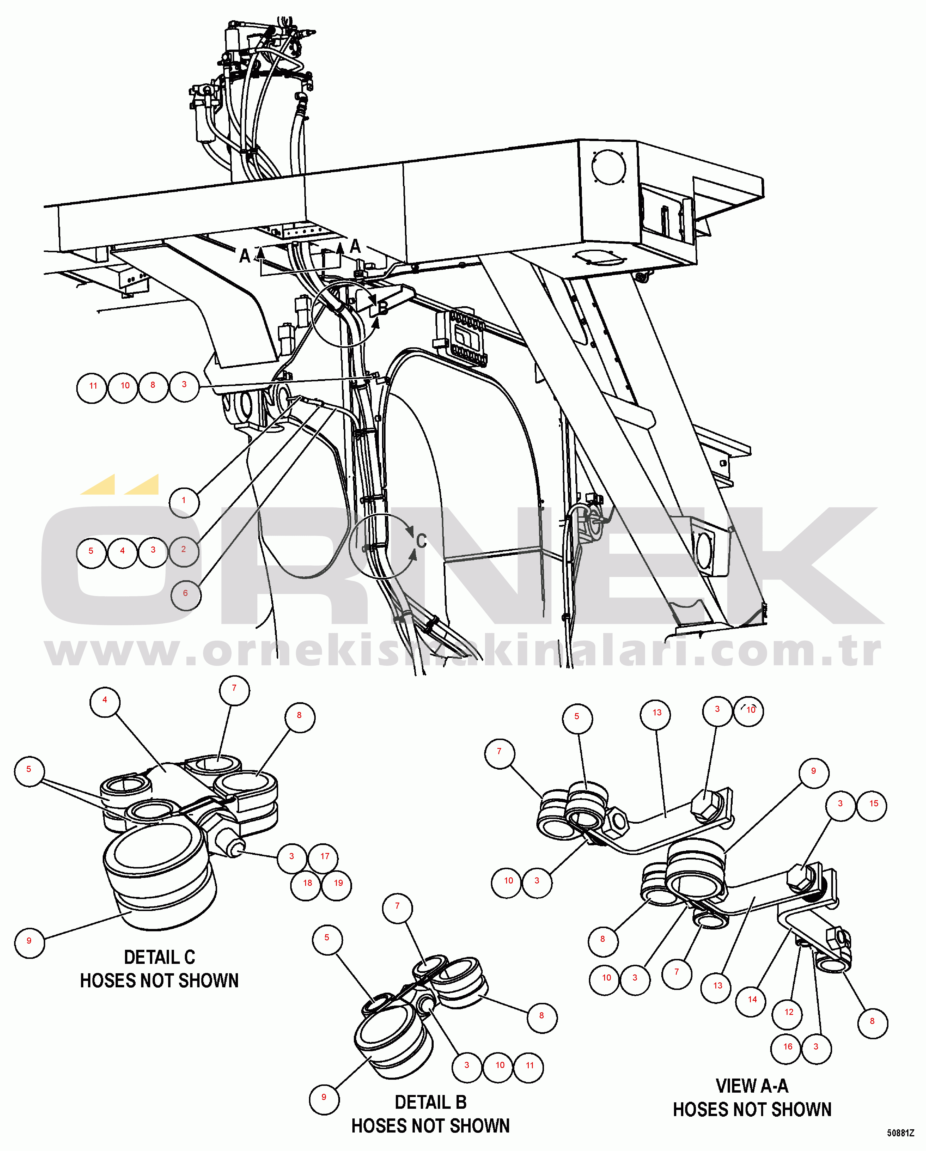 Komatsu HD1500-7 S/N 80001-80137 AUTOMATIC LUBRICATION RH HOSE MOUNTING(#80001-)