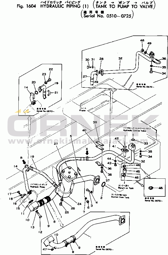 Komatsu HD180-4 S/N 510-UP HYDRAULIC PIPING (1) (TANK TO PUMP TO VALVE)(#510-725)