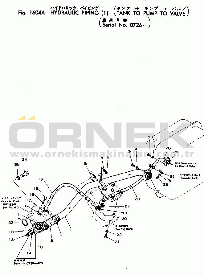 Komatsu HD180-4 S/N 510-UP HYDRAULIC PIPING (1) (TANK TO PUMP TO VALVE)(#726-)