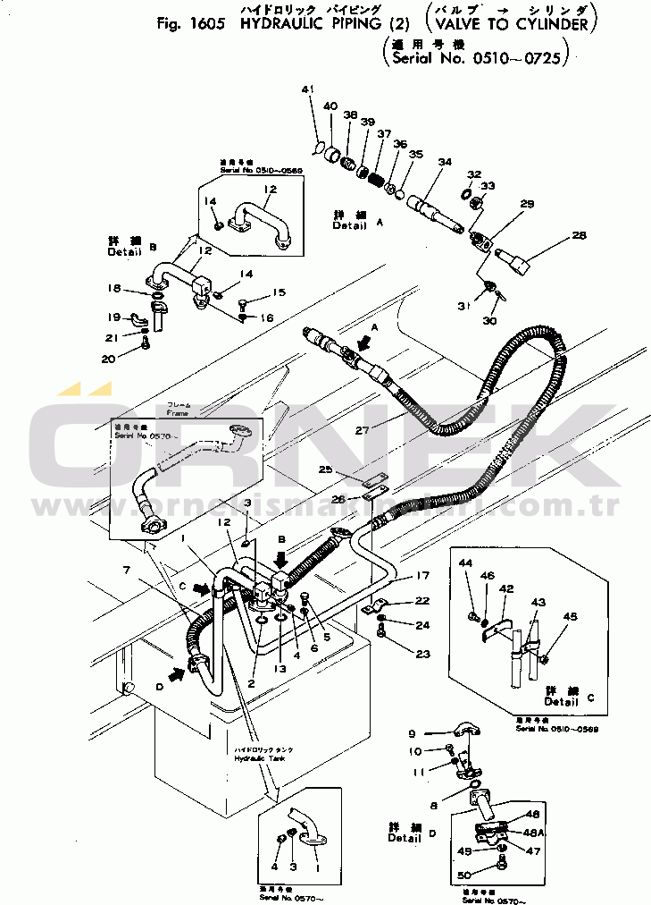 Komatsu HD180-4 S/N 510-UP HYDRAULIC PIPING (2) (VALVE TO CYLINDER)(#510-725)