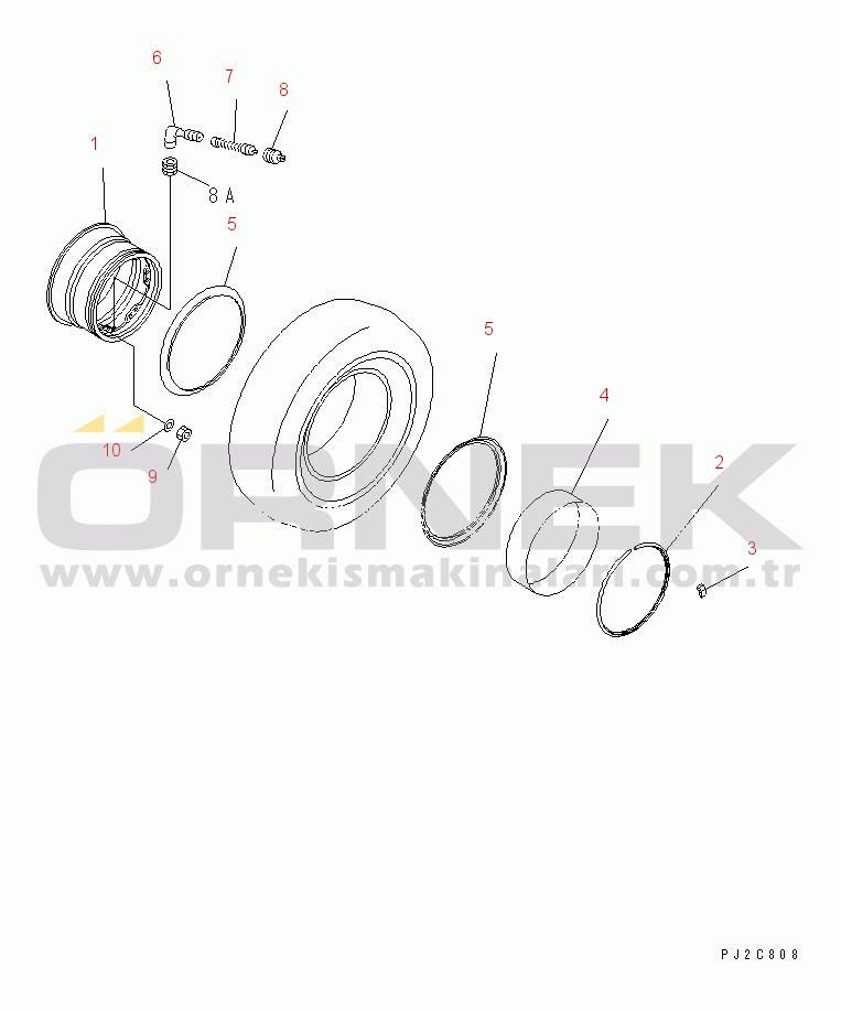 Komatsu HD255-5 S/N 1001-UP TIRE AND RIM (FOR FRONT WHEEL) (TUBE LESS)(#1201-)