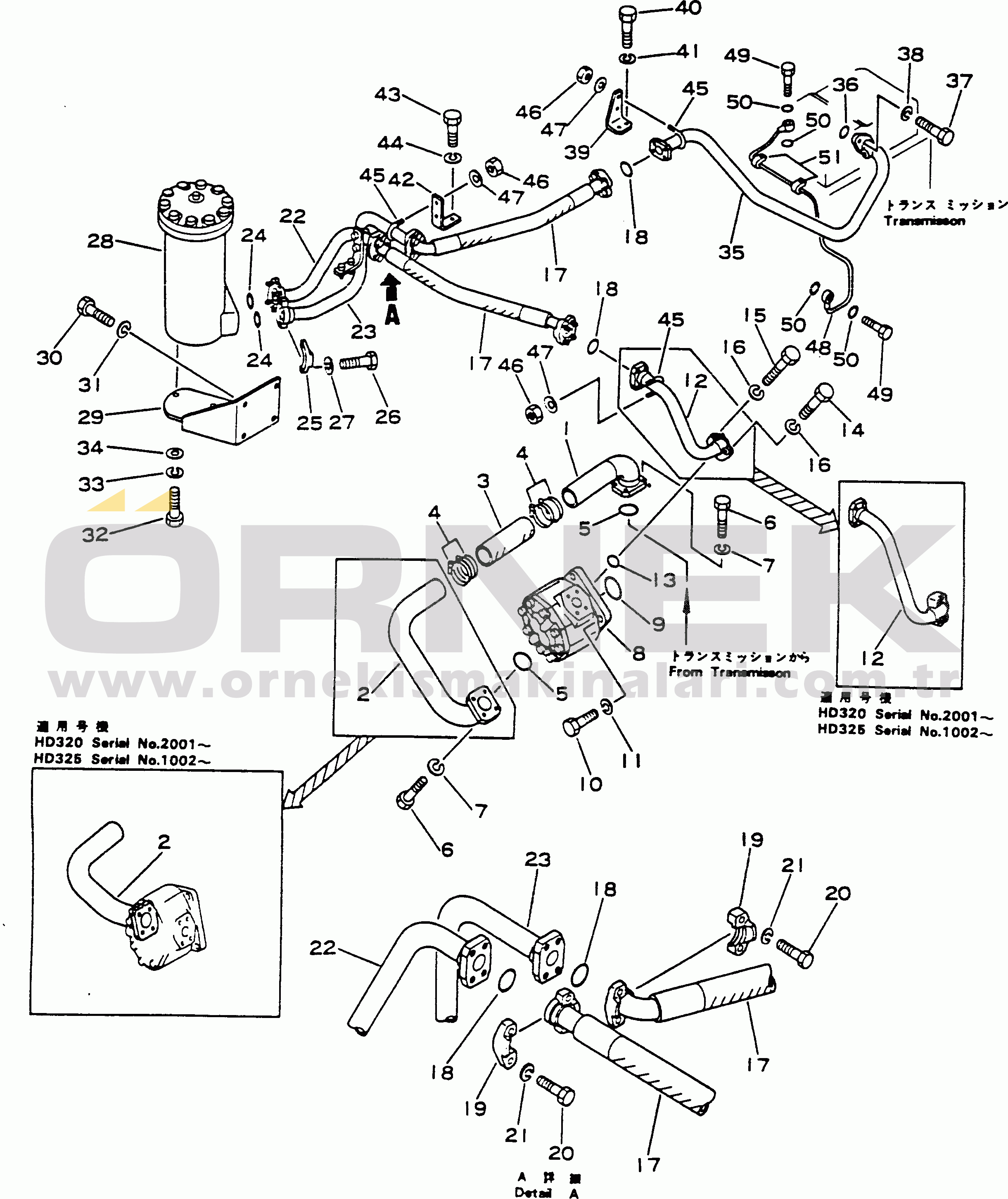 Komatsu HD320-2 S/N 1005-UP TORQUE CONVERTER AND TRANSMISSION PIPING(#2001-)