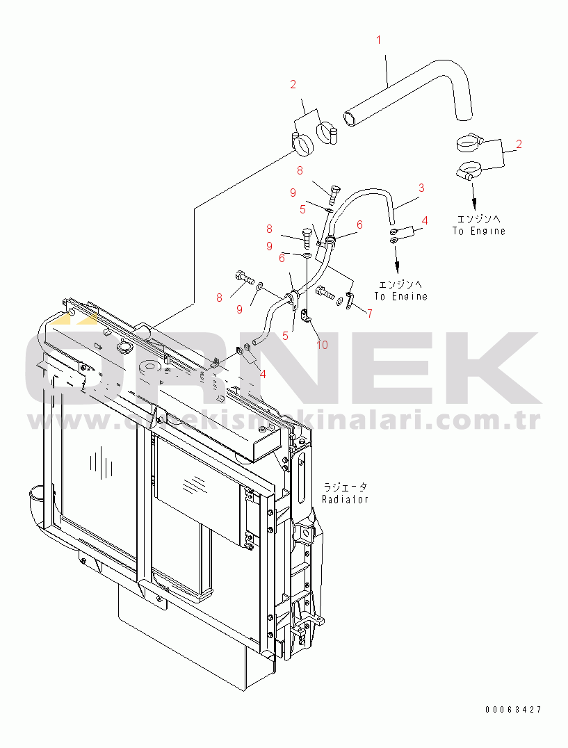 Komatsu HD405-7 S/N 3001-7593 COOLANT LINE (UPPER TANK LINE)(#3001-)