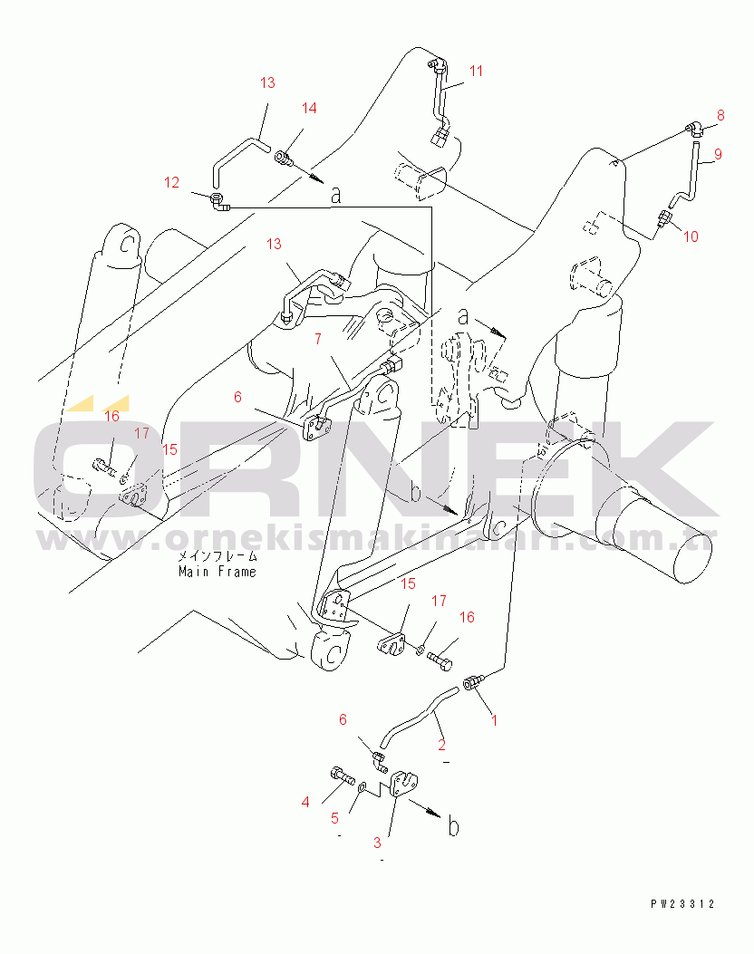 Komatsu HD465-5 S/N 4001-UP AUTO LUBRICATION SYSTEM (12/12) (REAR LUBRICATION PIPING)(#4001-4821)