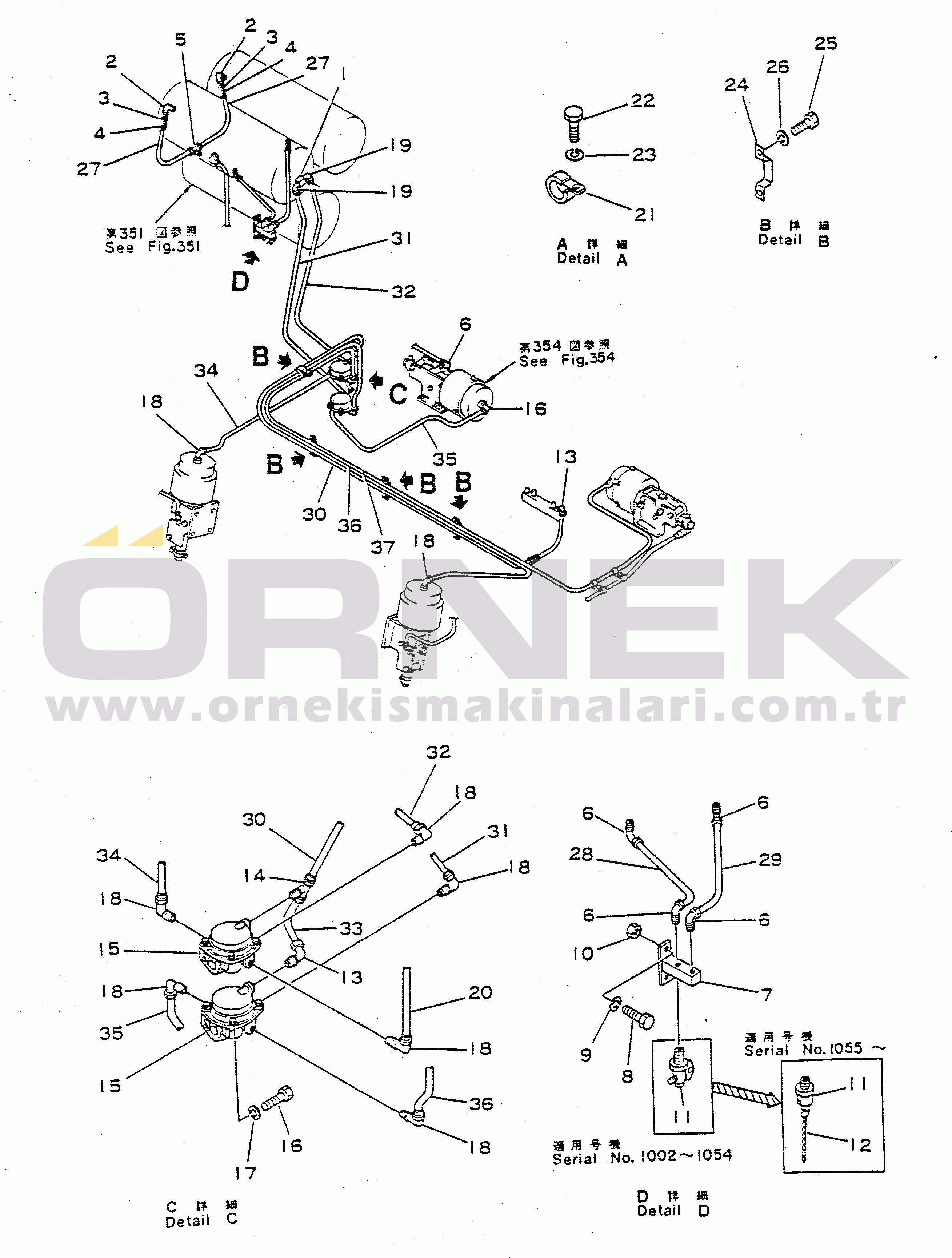 Komatsu HD680-2 S/N 1002-UP FRONT BRAKE AIR PIPING (1/2)
