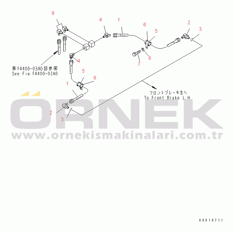 Komatsu HD985-5 S/N 1021-UP FRONT AXLE (LEFT HAND) (BRAKE OIL PIPING)(#1053-)