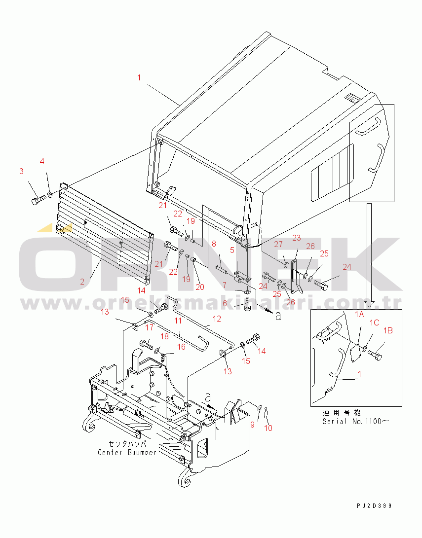 Komatsu HM350-1 S/N 1001-UP ENGINE HOOD AND RELATED PARTS (1/2) (SAND PROTECT)(#1001-1121)