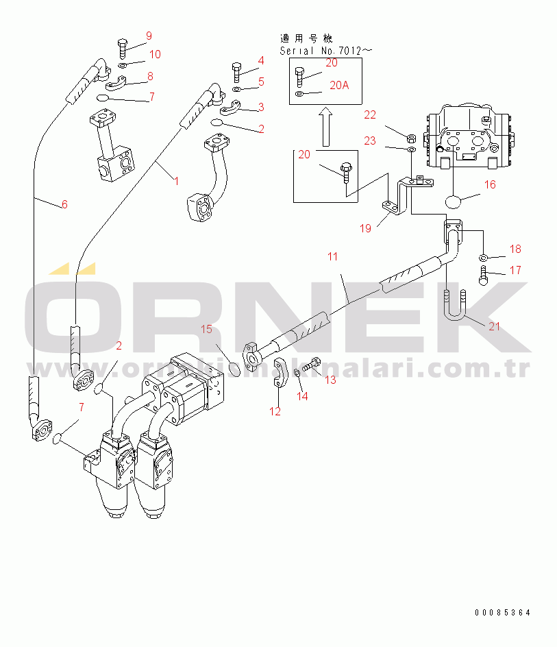 Komatsu HM400-2R S/N 7001-7078 HYDRAULIC PIPING (PUMP TO VALVE)(#7001-)