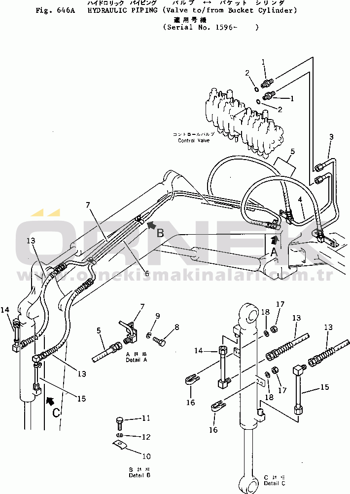 Komatsu PC05-1 S/N 1001-UP HYDRAULIC PIPING (VALVE TO/FROM BUCKET CYLINDER)(#1596-)