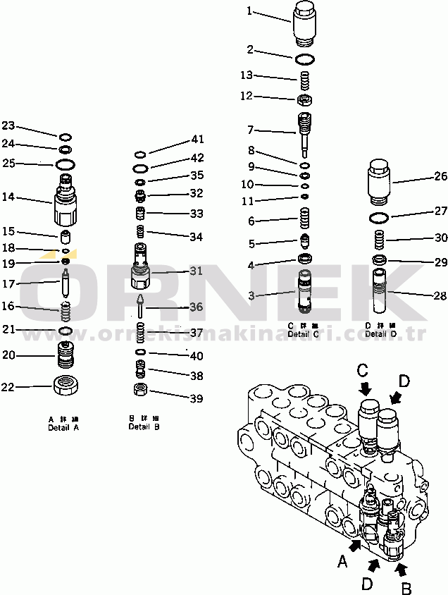 Komatsu PC100-3 S/N 18001-UP CONTROL VALVE¤ L.H. (4/4) (FOR LONG LEVER CONTROL)