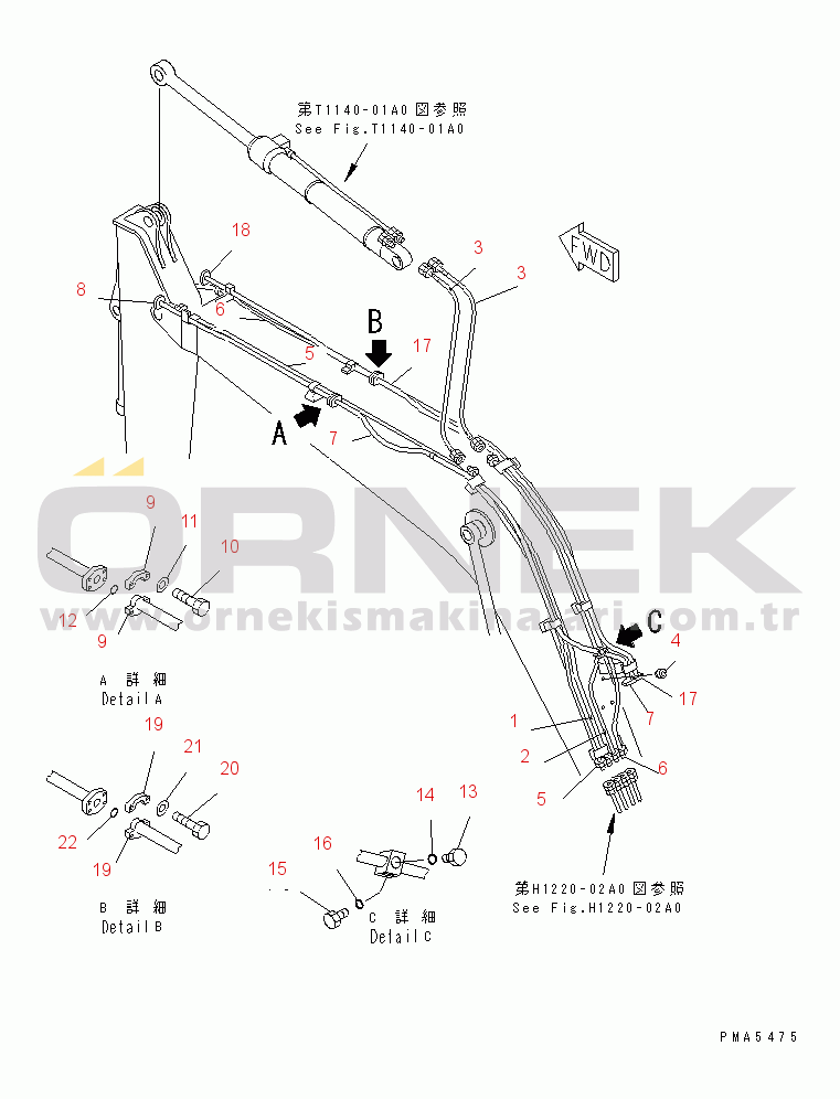 Komatsu PC100-6S S/N 40001-UP BOOM (HYDRAULIC LINE) (1-ACTUATER ATTACHMENT)(#40001-41229)