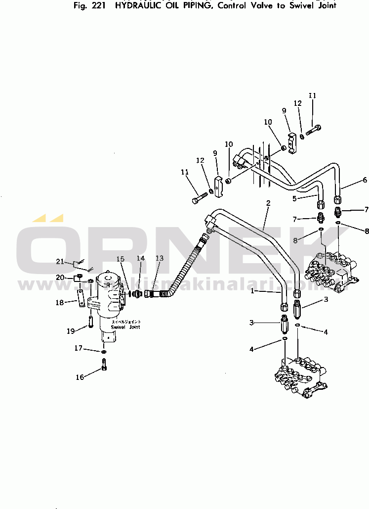 Komatsu PC100U-2 S/N 10001-UP HYDRAULIC OIL PIPING¤ CONTROL VALVE TO/FROM SWIVEL JOINT