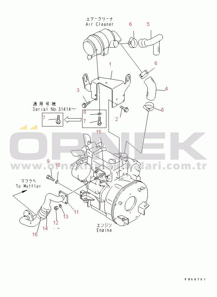 Komatsu PC10MR-1-B S/N 30001-UP ENGINE MOUNTING PARTS (AIR CLEANER AND MUFFLER)