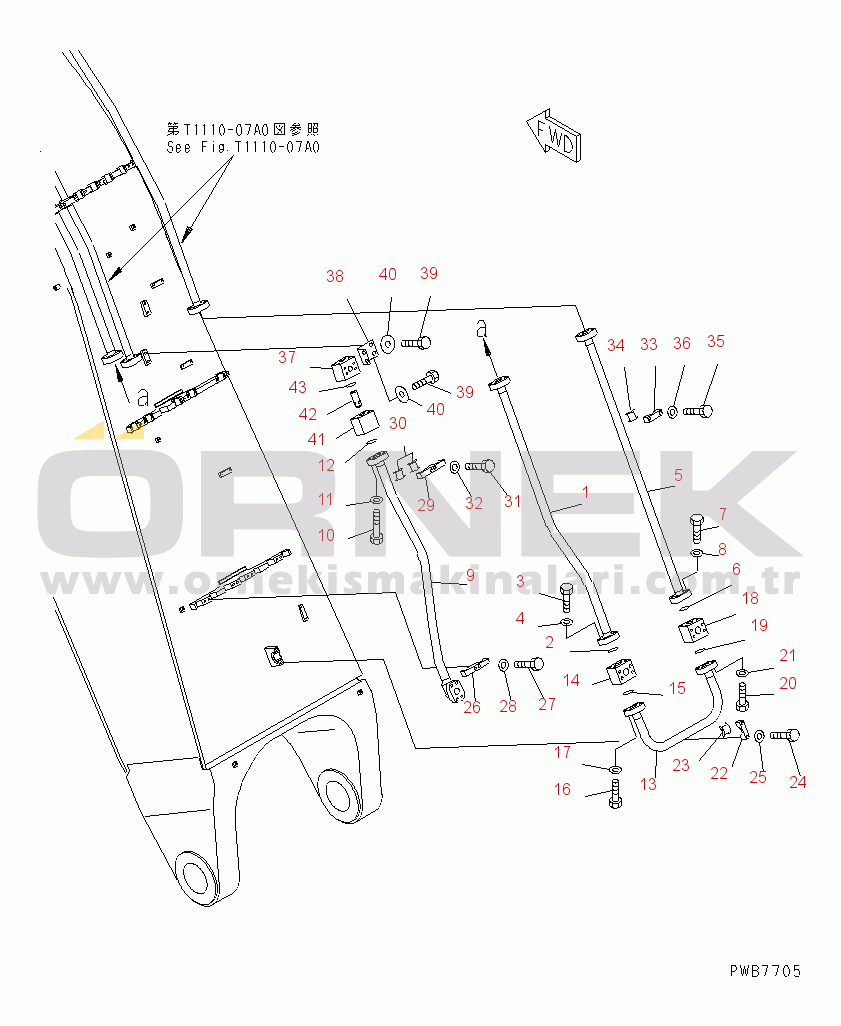 Komatsu PC1100SE-6 S/N 10001-UP BOOM (BUCKET CYLINDER LINES) (BOOM BOTTOM SIDE) (FOR BACKHOE)(#10001-10004)