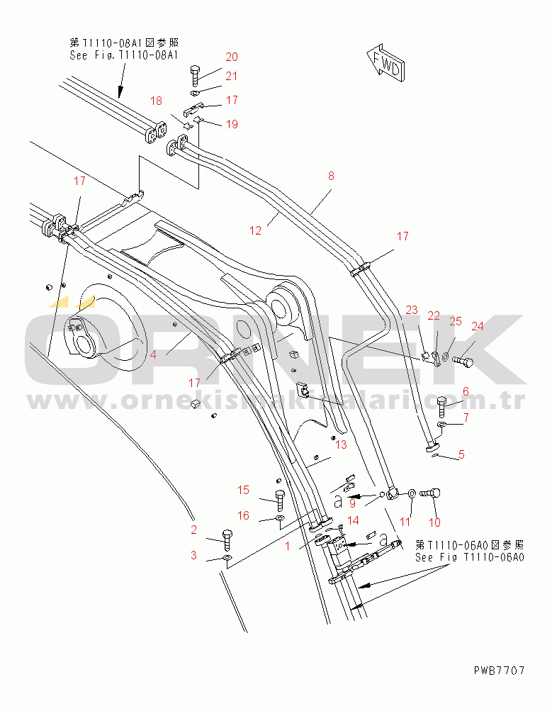 Komatsu PC1100SE-6 S/N 10001-UP BOOM (7.8M) (BUCKET CYLINDER LINES) (BOOM CENTER SIDE) (FOR BACKHOE)