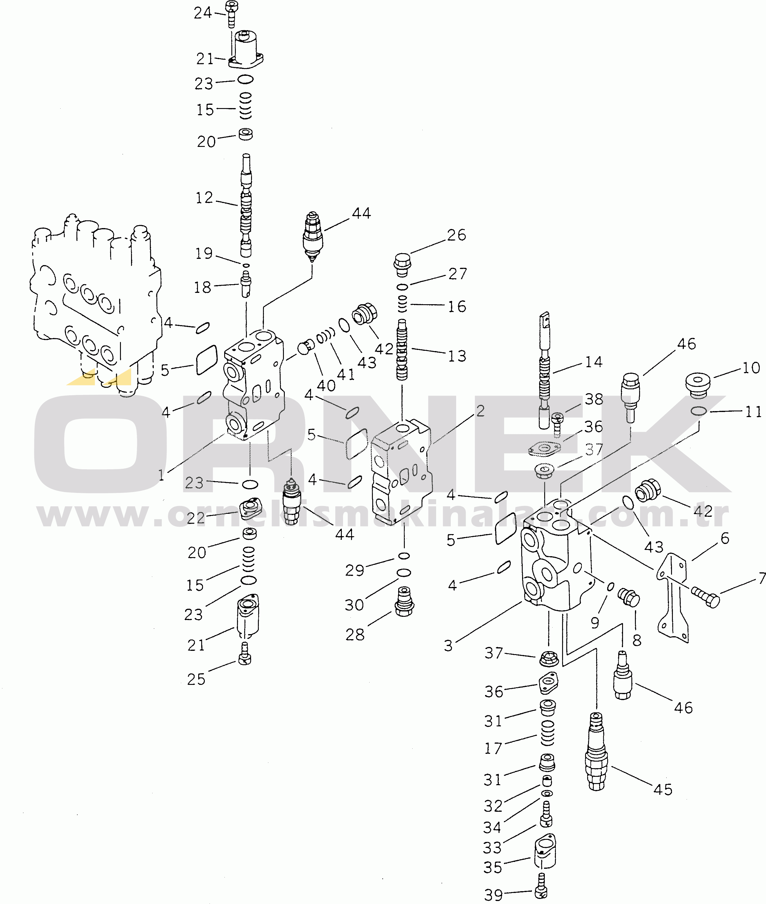 Komatsu PC120-5 S/N 30001-UP HYDRAULIC CONTROL VALVE¤ R.H. (2/4) (WITH SERVICE VALVE)(#36601-)