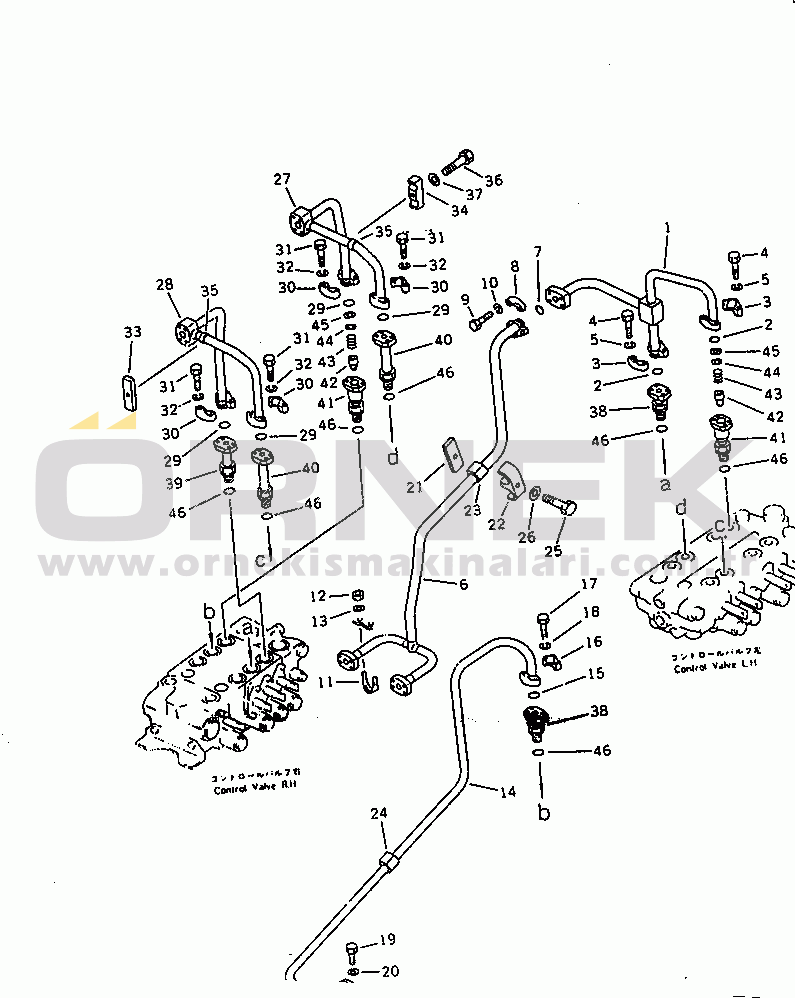 Komatsu PC120-3 S/N 18001-UP (A.B.D İçin) HYDRAULIC PIPING (CHASSIS SIDE)