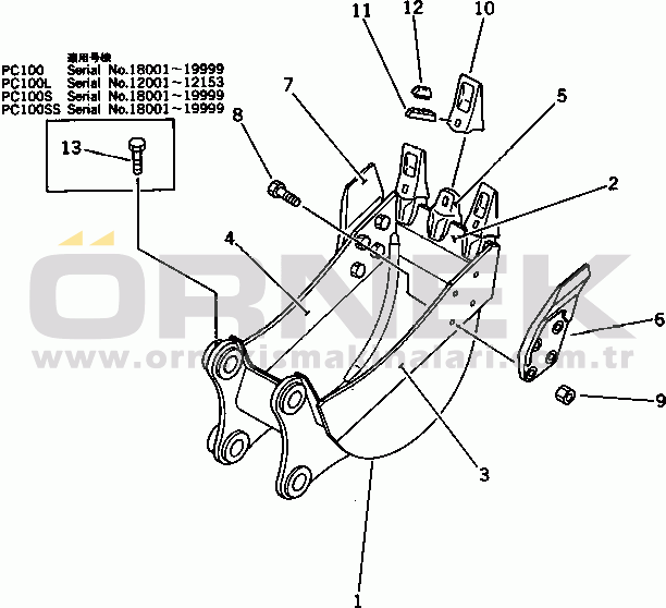 Komatsu PC120-3 S/N 18001-UP (İsveç Yönetmelik Düzenlemesi) BUCKET¤ 0.16M3¤ WIDTH 450MM