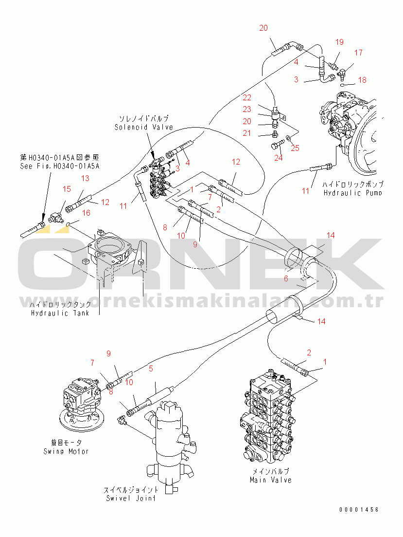 Komatsu PC120-6Z S/N 45001-UP SOLENOID VALVE LINE (SOLENOID VALVE PIPING) (2-SPEED TRAVEL)(#66115-)