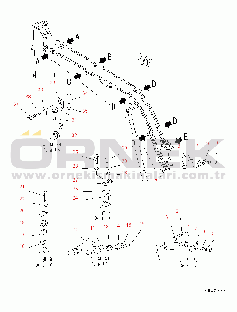 Komatsu PC130-6G S/N 45001-UP BOOM (CLAMP) (1-ACUTATOR ATTACHMENT)(#45001-50200)
