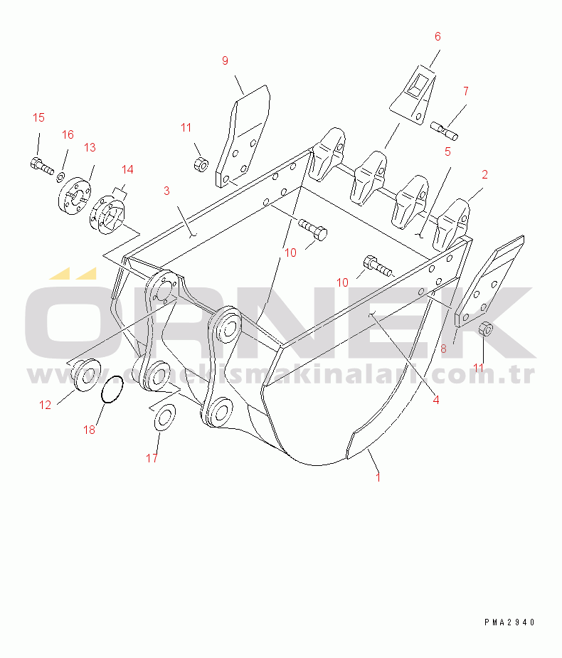 Komatsu PC130-6G S/N 45001-UP BUCKET¤ 0.5M3 (CECE 0.45M3) 860MM (HORIZONTAL PIN TYPE)          (REINFORCED TYPE)