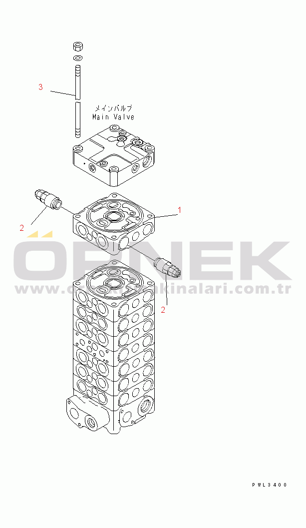 Komatsu PC130-6E0-T2 S/N 60001-UP MAIN VALVE (1 ACTUATOR) (ADD. PARTS)