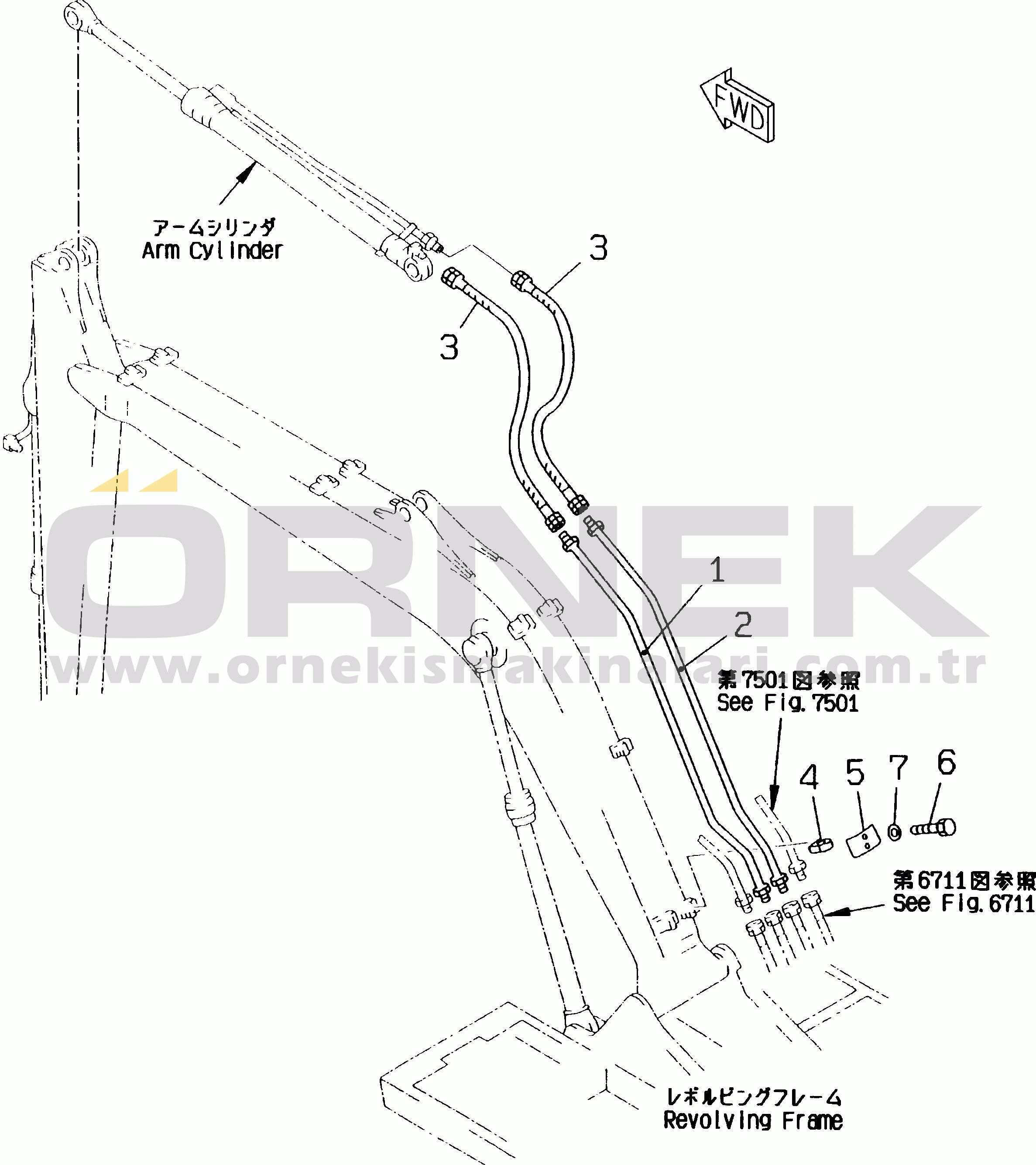 Komatsu PC130-5K S/N K20655-UP HYDRAULIC PIPING (ARM CYLINDER LINE) (WITH LOCK VALVE)(BOOM SIDE)