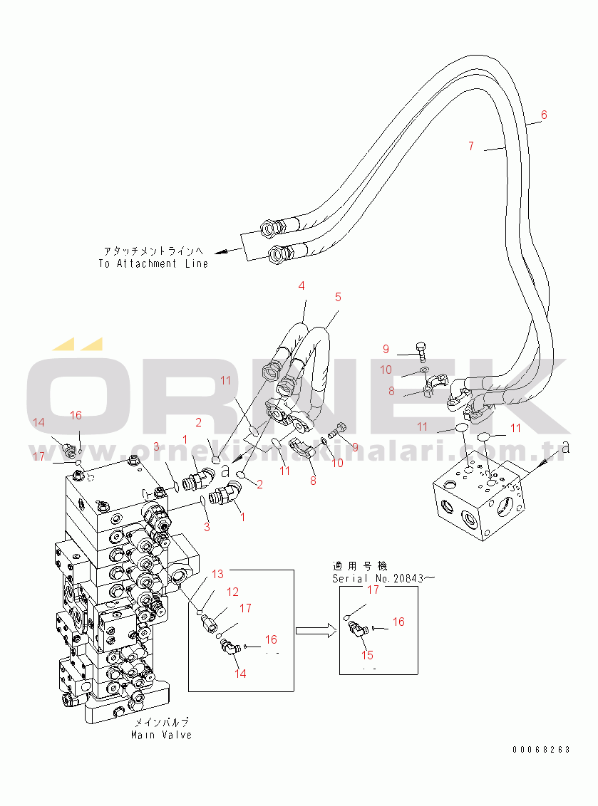 Komatsu PC138US-8 S/N 20001-24509 ATTACHMENT LINE (FOR 1-ATTACHMENT)(#20001-)