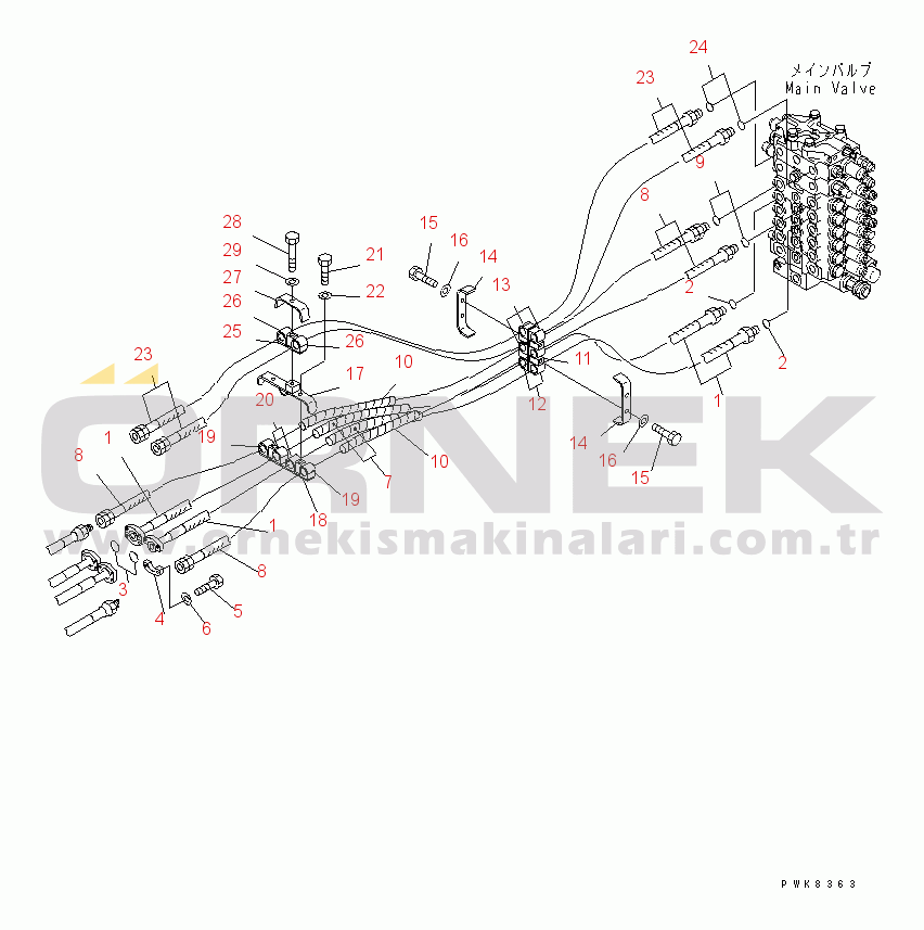 Komatsu PC150-6K S/N K30001-UP ARM AND BUCKET LINE-(FOR 2-PIECE BOOM)(#K32001-)