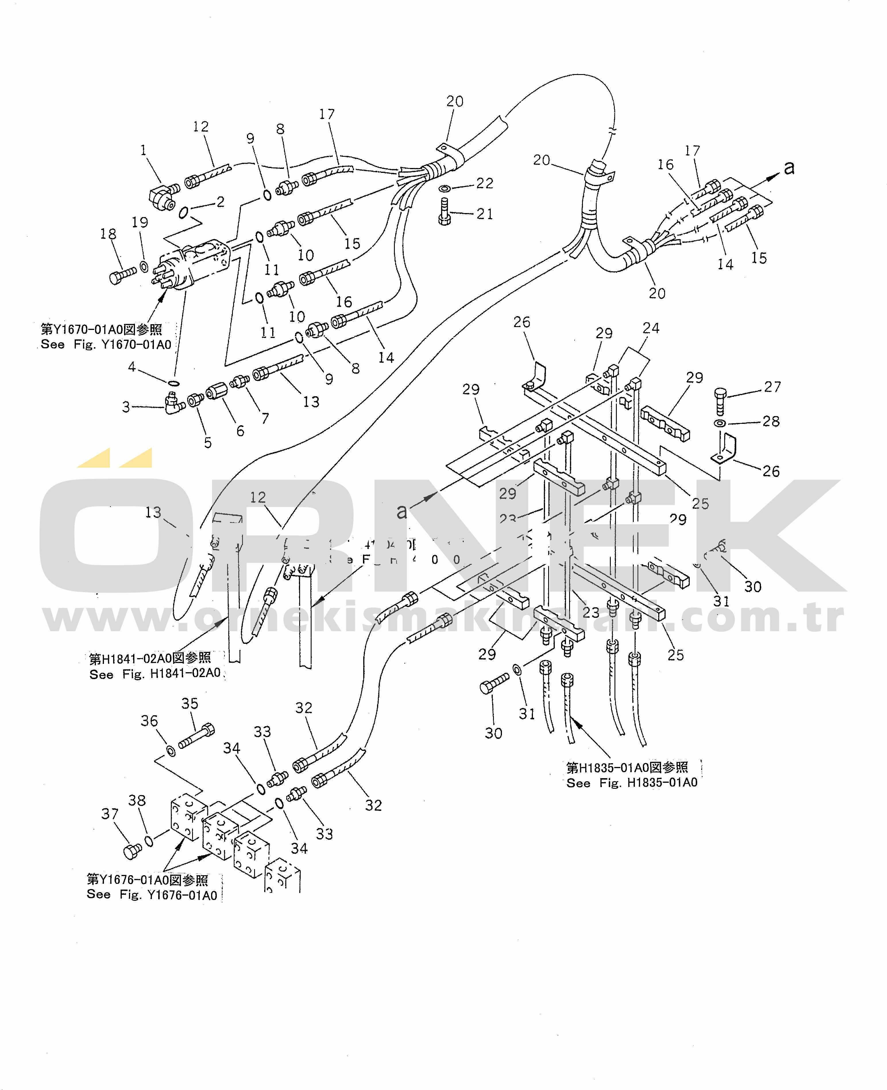 Komatsu PC1600-1-A S/N 10001-UP TRAVEL P.P.C. VALVE PIPING (FOR HIGH CAB)