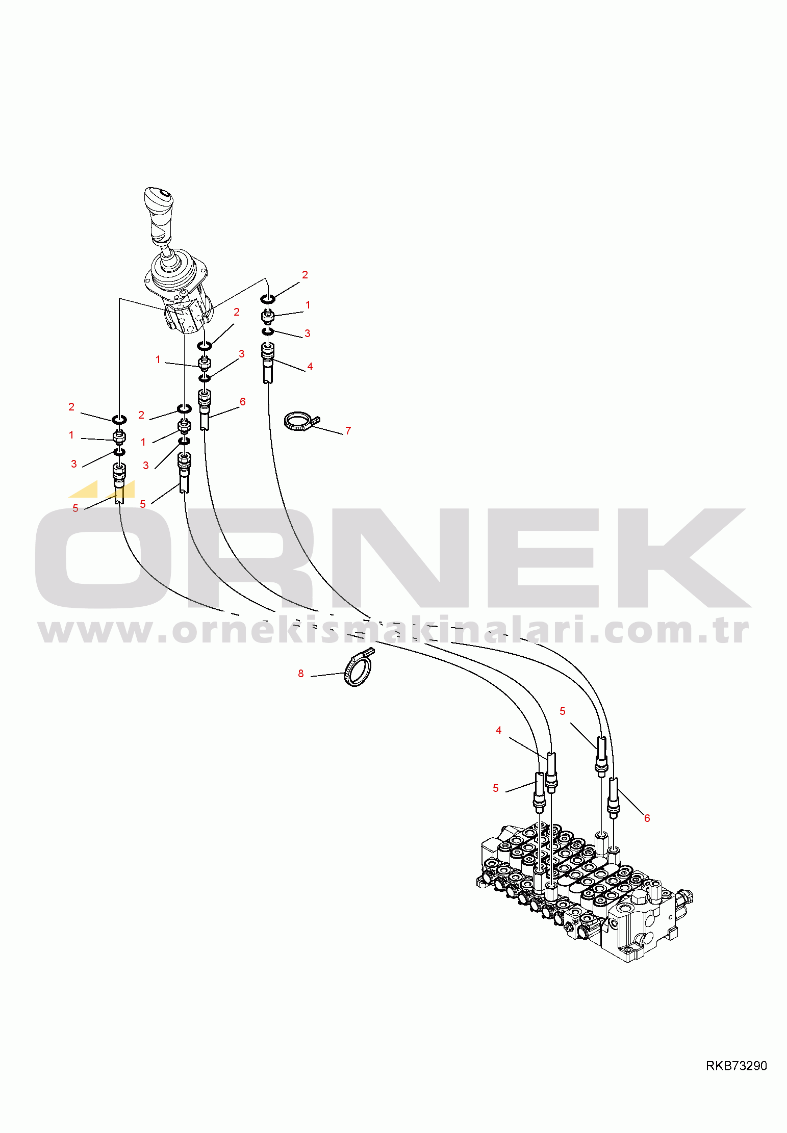 Komatsu PC16R-3 S/N F60003- HYDRAULIC PIPING R.H. SERVOCONTROL LINE (2/2)