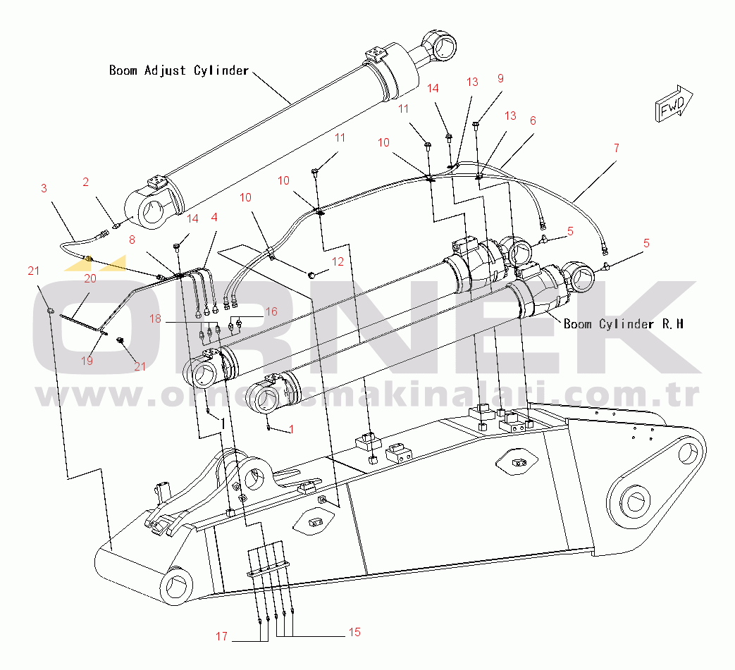 Komatsu PC180LC-7-E0 S/N K45001-UP 2-PIECE BOOM (1ST BOOM LUBRICATING LINE)