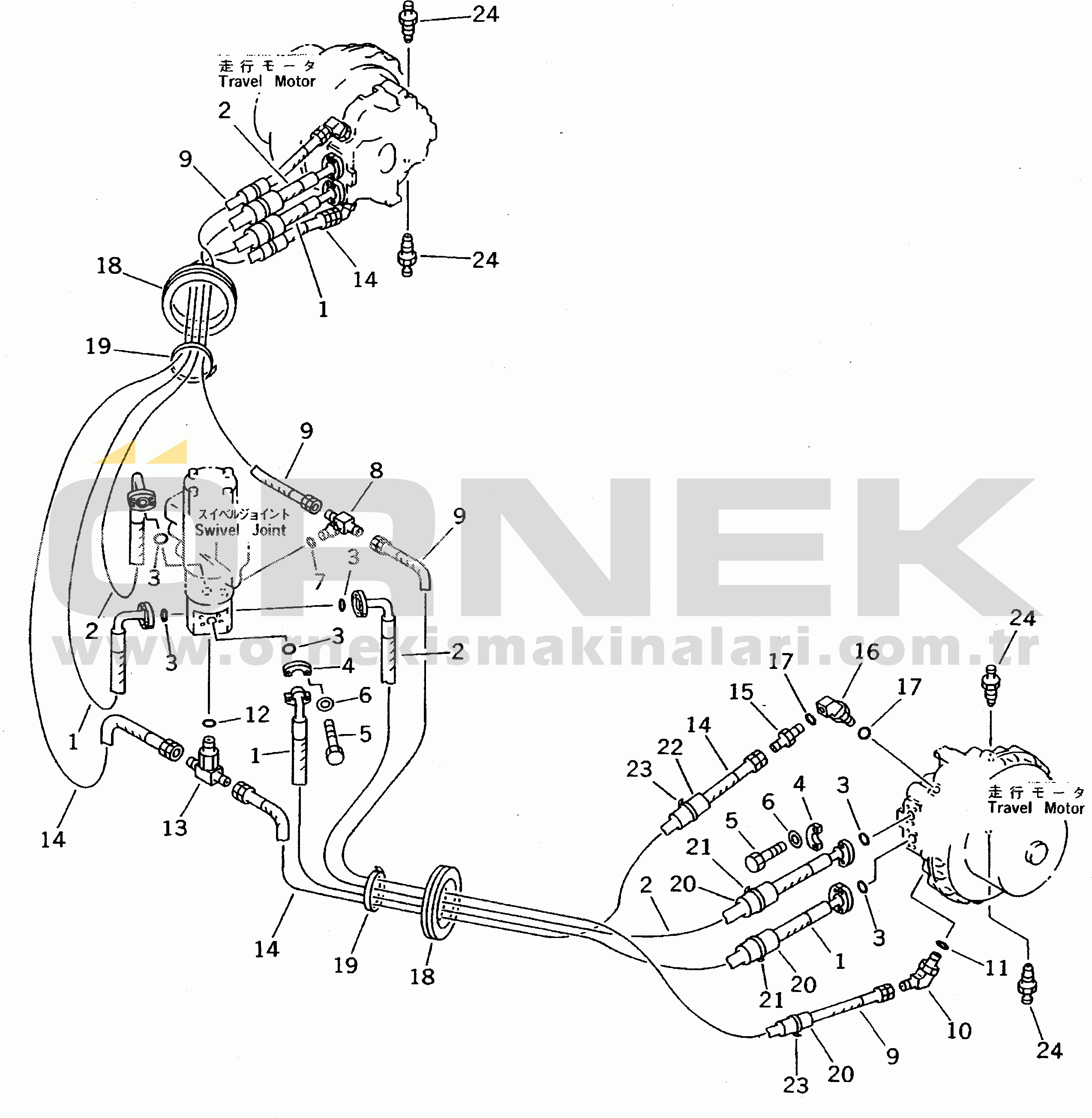 Komatsu PC200-5T S/N 58019-UP (Mighty Spec.) TRAVEL PIPING