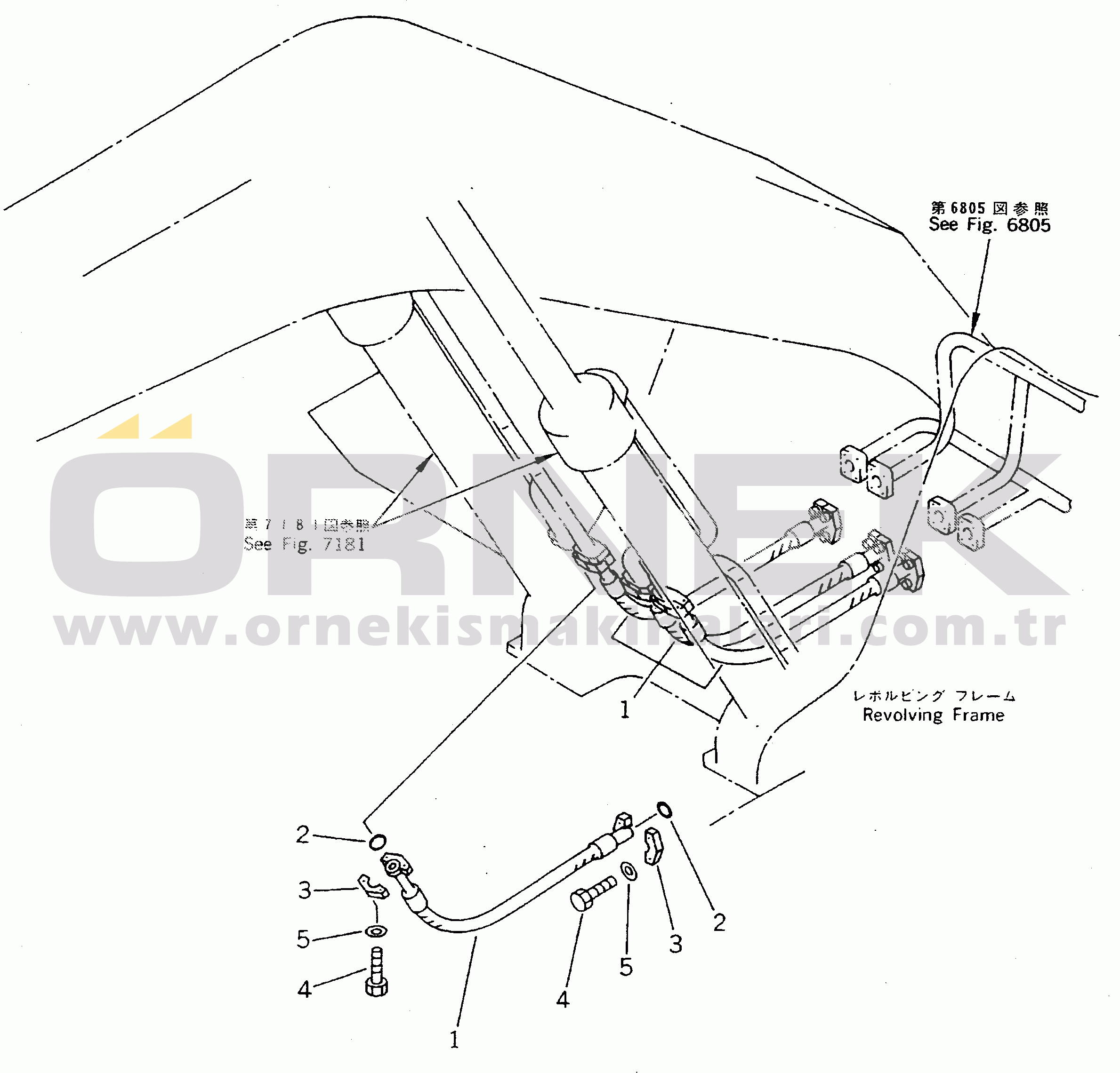 Komatsu PC200-5T S/N 58019-UP (Mighty Spec.) BOOM CYLINDER PIPING (ATTACHMENT SIDE)