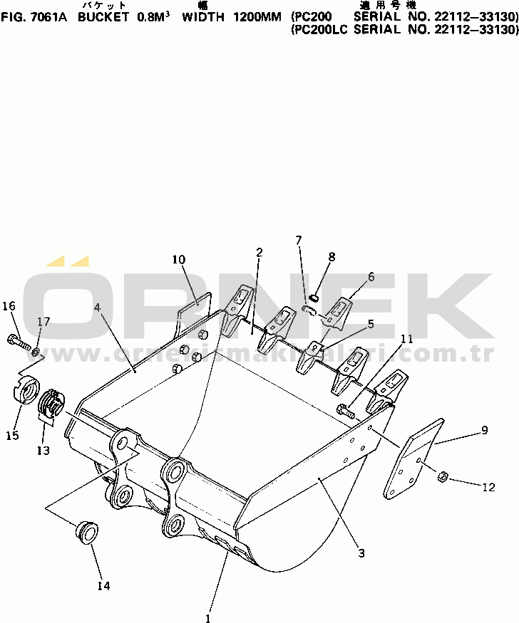 Komatsu PC200-3 S/N 20001-UP BUCKET¤ 0.8M3 WIDTH 1200MM(#22112-33130)