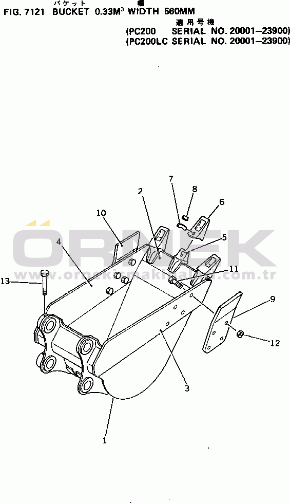 Komatsu PC200-3 S/N 20001-UP BUCKET¤ 0.33M3 WIDTH 560MM(#20001-23900)