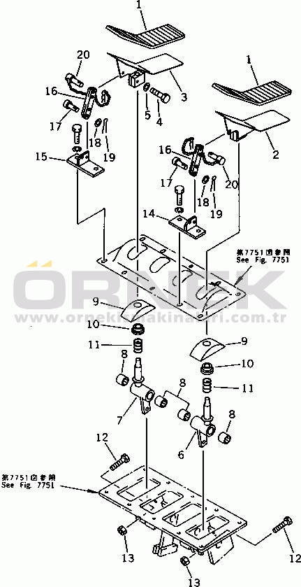 Komatsu PC200-3 S/N 20001-UP CONTROL PEDAL AND LINKAGE (FOR MAGIC ARM)