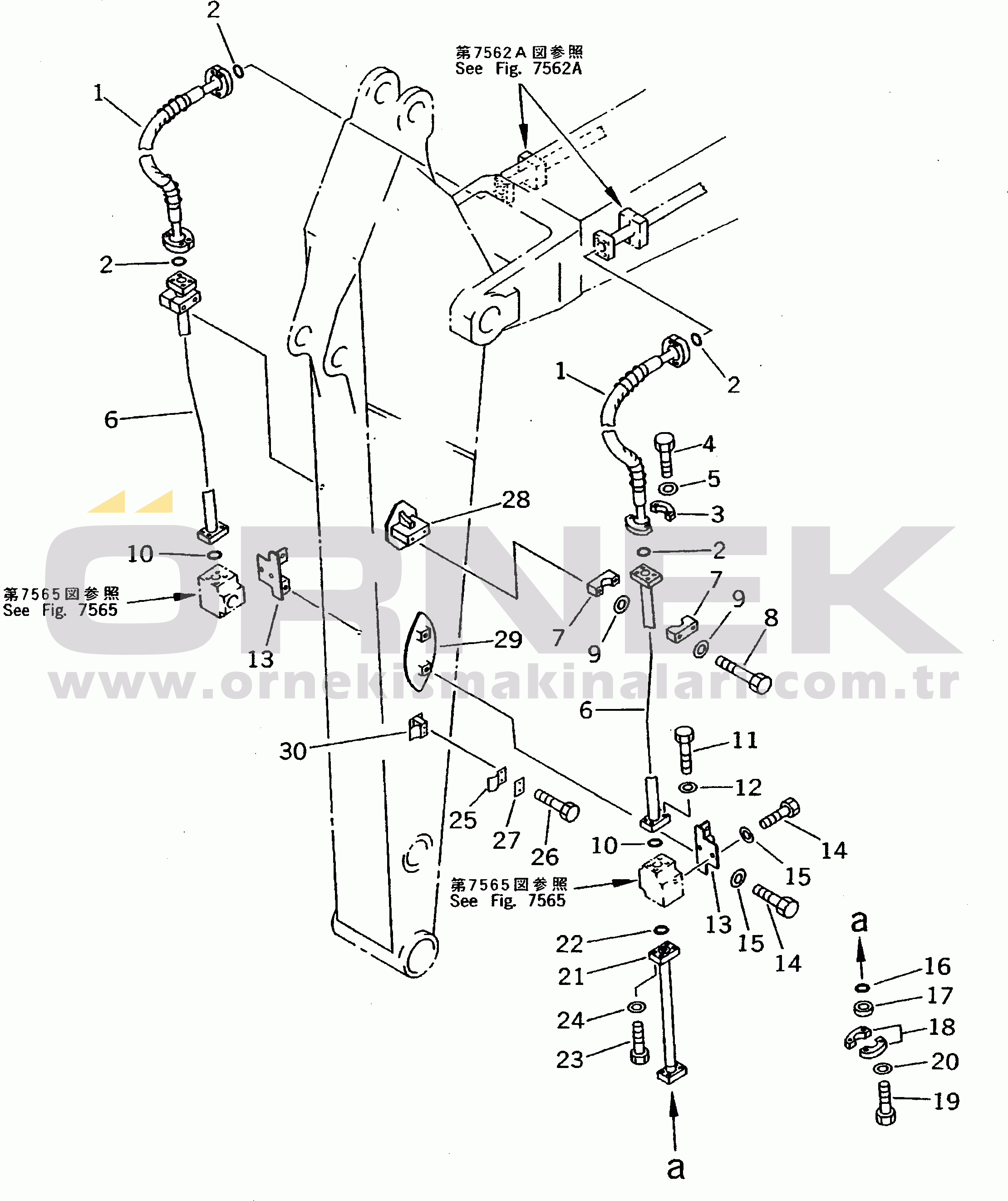 Komatsu PC200-5 S/N 45001-UP ADDITIONAL PIPING (ATTACHMENT SIDE) (2.4M ARM)(#58019-)