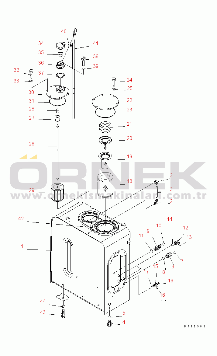 Komatsu PC200-7 S/N 200001-UP (Yurtdışı Versiyonu) HYDRAULIC TANK (1 ACTUATOR)
