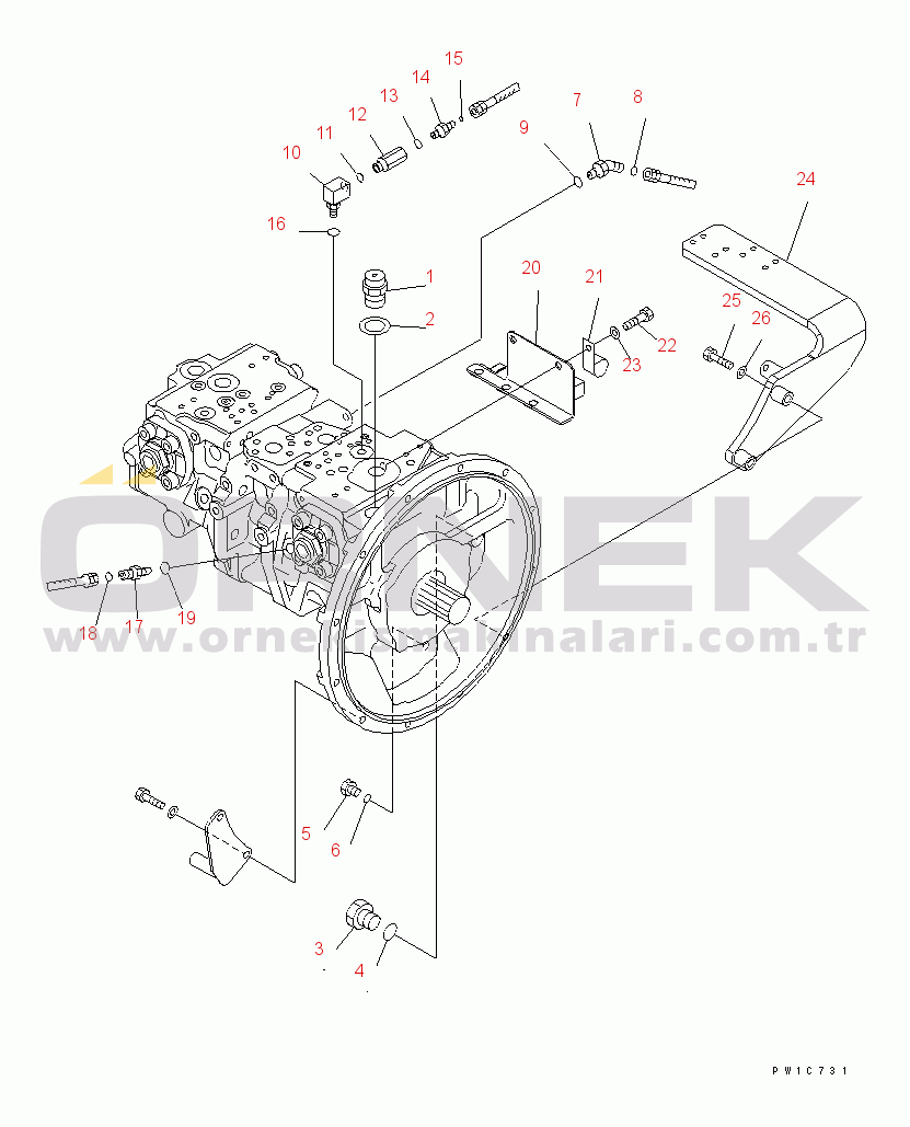 Komatsu PC200-7 S/N 200001-UP (Yurtdışı Versiyonu) PISTON PUMP (CONNECTING PARTS)(#200008-)
