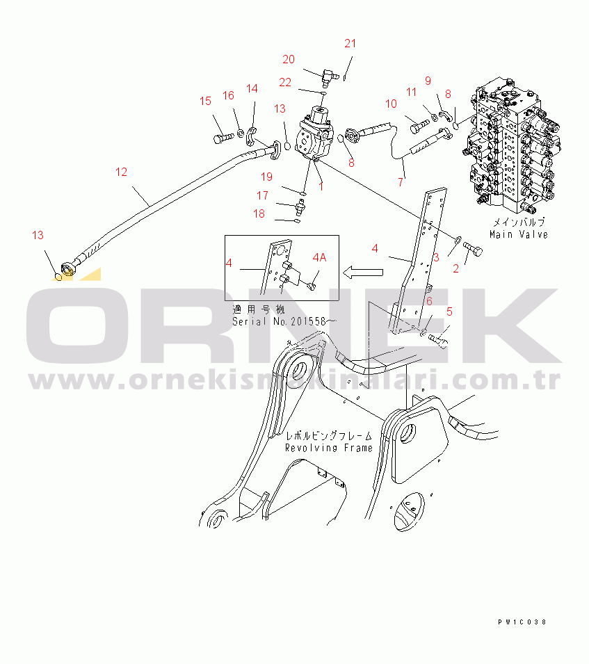 Komatsu PC200-7 S/N 200001-UP (Yurtdışı Versiyonu) ATTACHMENT PIPING (MAIN R.H.) (1 ACTUATOR)