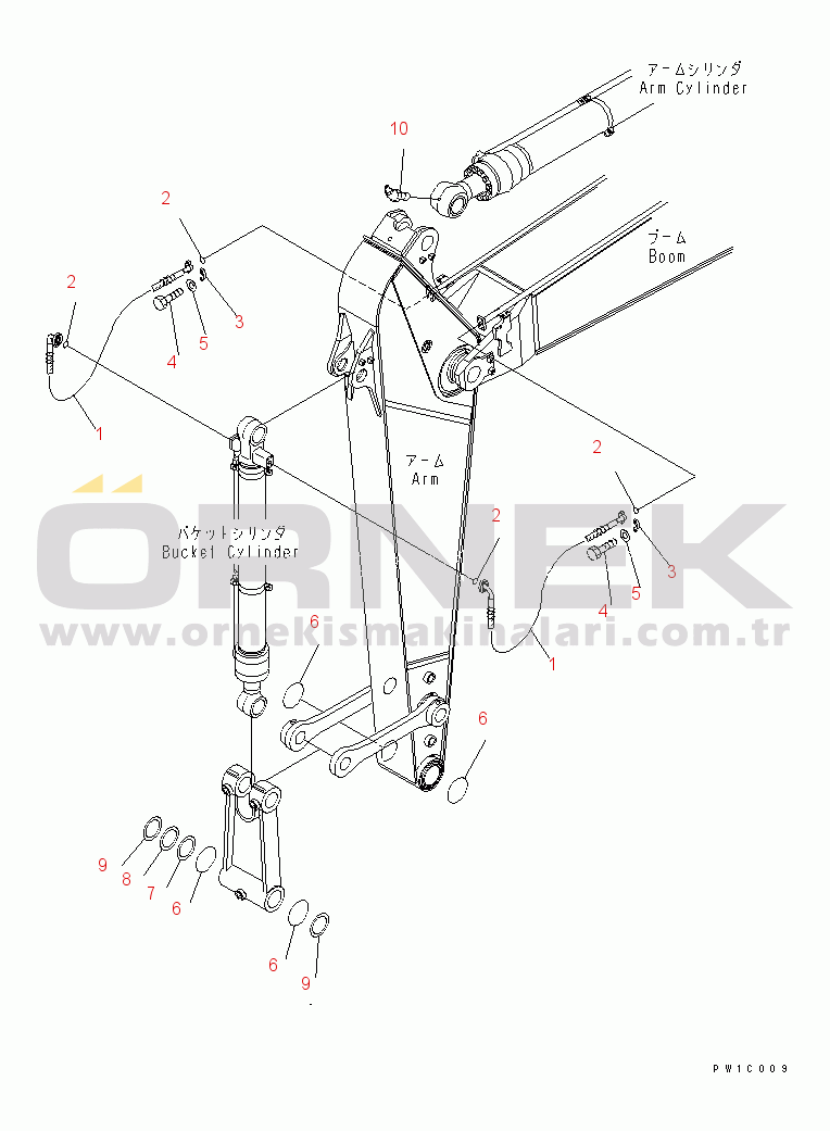 Komatsu PC200-7 S/N 200001-UP (Yurtdışı Versiyonu) ARM (2.4M) (BUCKET CYLINDER HOSE AND SPACER)