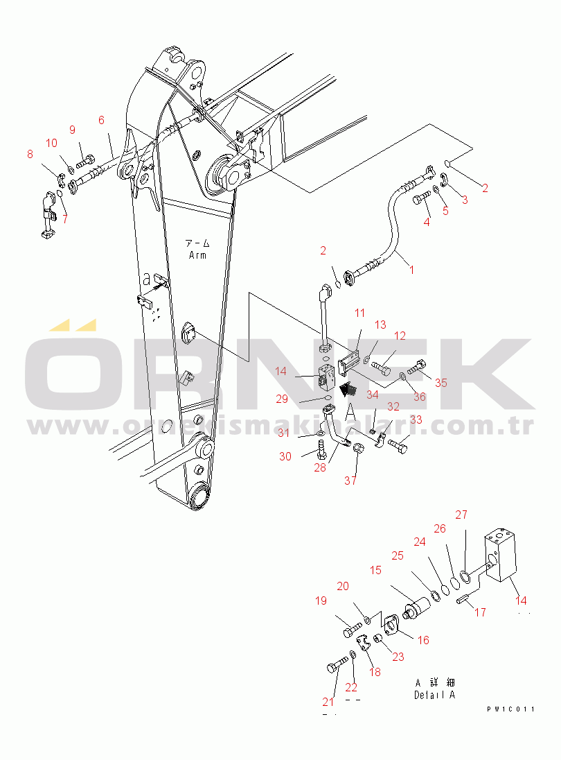 Komatsu PC200-7 S/N 200001-UP (Yurtdışı Versiyonu) ARM (2.4M) (ADDITIONAL PIPING) (L.H.)