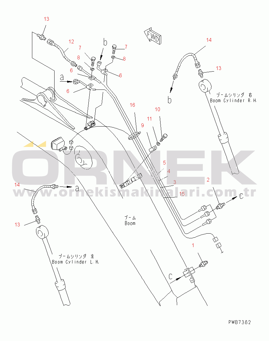 Komatsu PC200-6J S/N 80001-UP BOOM (LUBRICATING LINE AND WORKING LAMP HARNESS)(#99112-)