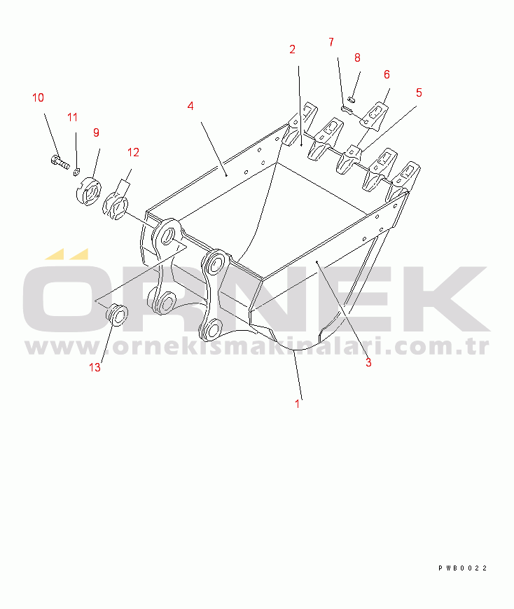 Komatsu PC200-6S S/N 80001-UP BUCKET¤ 0.8M3 (CECE 0.7M3)¤ 1045MM (VERTICAL PIN TYPE) (WITH ADJUSTING)(#80001-94998)