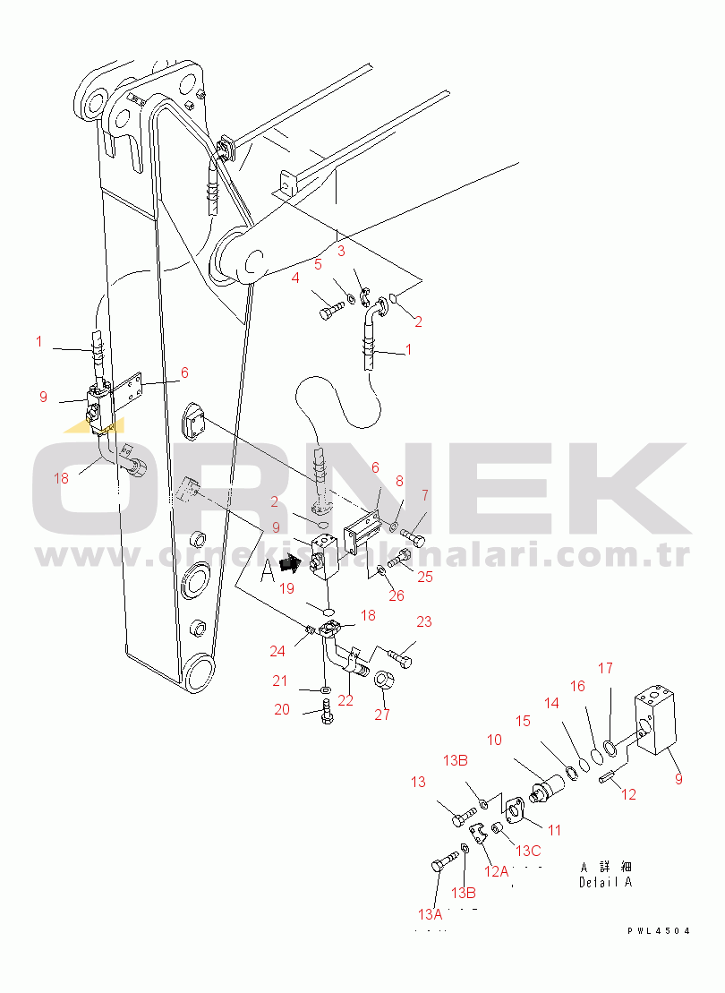 Komatsu PC200CA-6 S/N T10001-UP (Tayland Yapımı (KBC)) ARM (1.8M) (ADDITIONAL PIPING)(#C10001-)