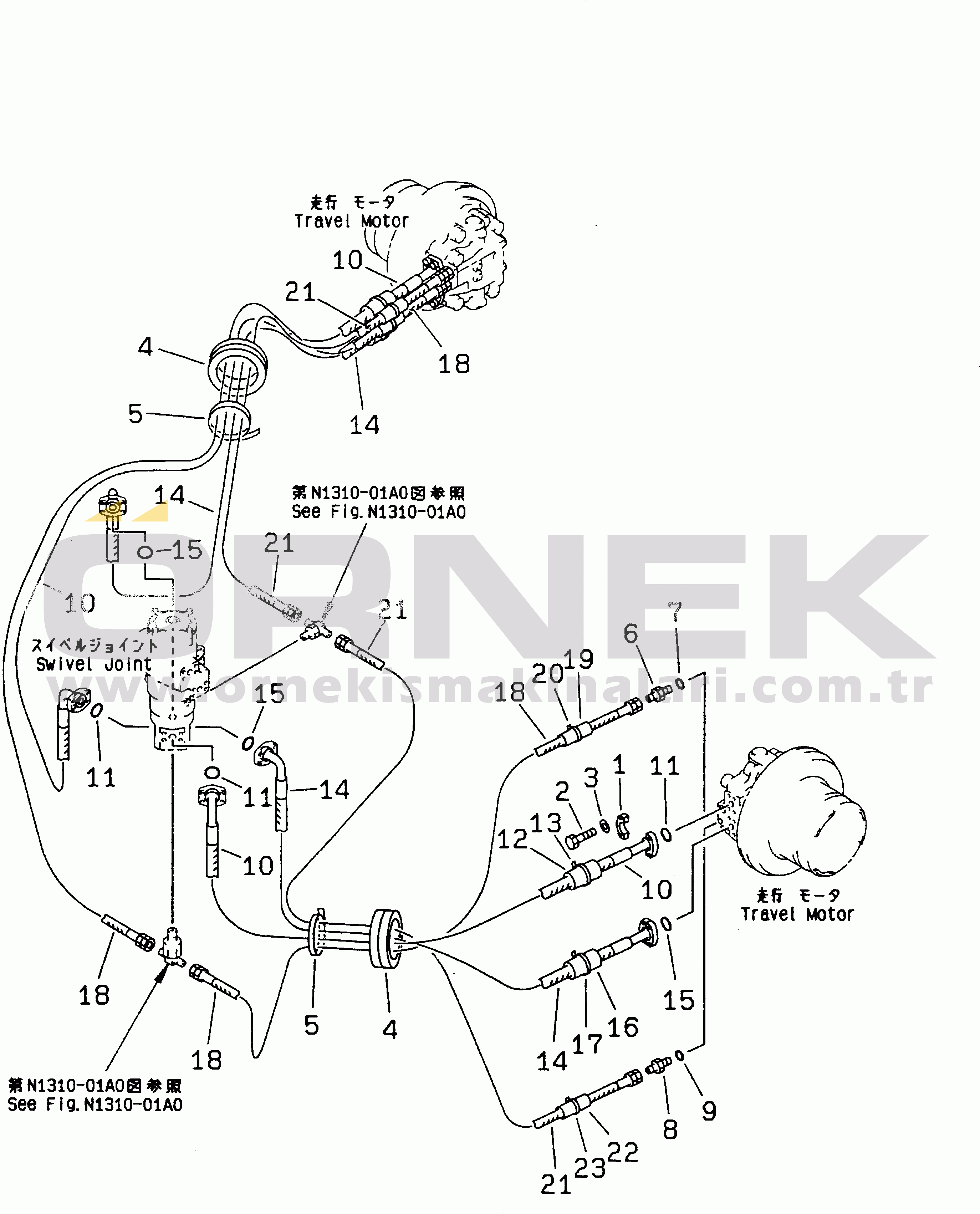 Komatsu PC200LC-6H S/N 80001-UP (Hyper GX Stan.) TRAVEL PIPING (TRAVEL SPEED 3RD)(#80001-91086)